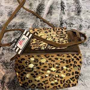 Myra leopard and leather crossbody bag